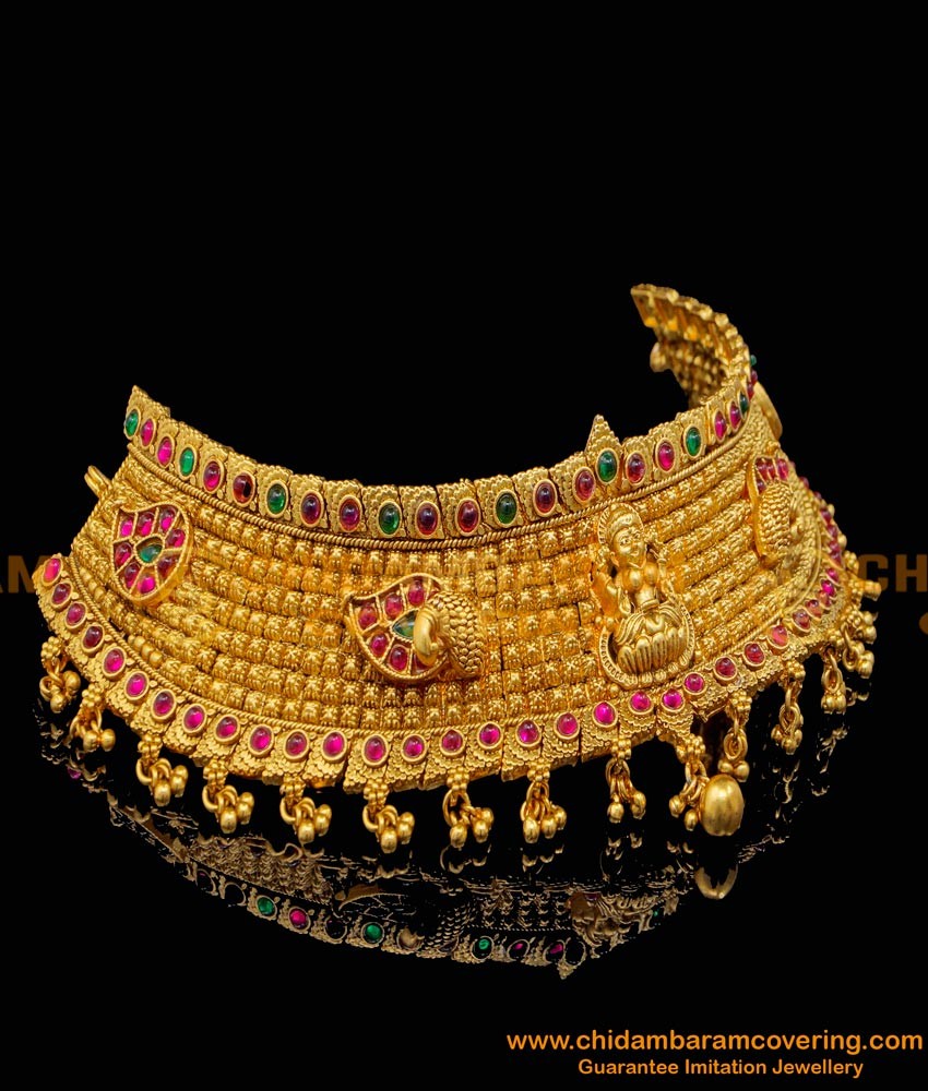 NLC1214 - First Quality Choker Necklace Antique Temple Jewellery Set for Marriage 