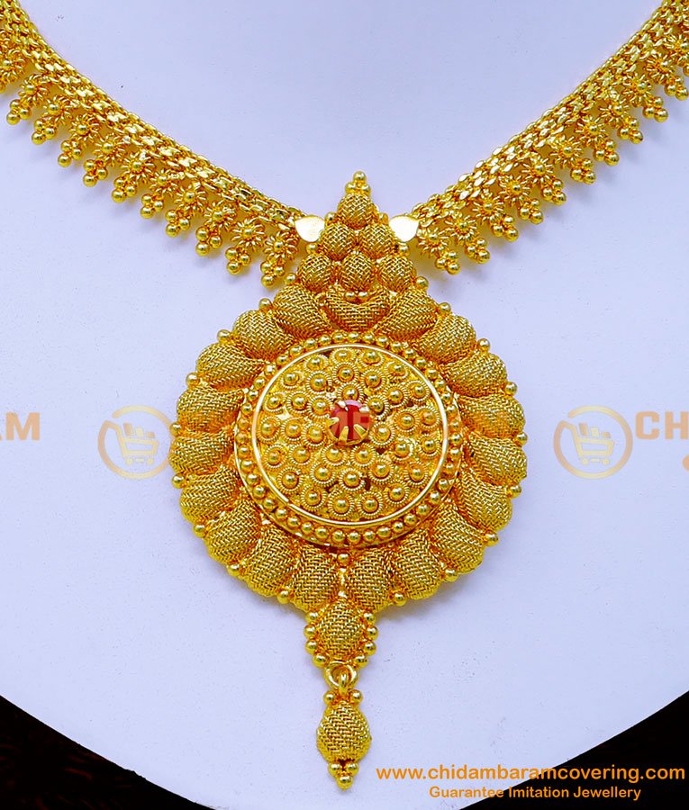 NLC1219 - New Model Single Stone 1 Gram Gold Necklace Online