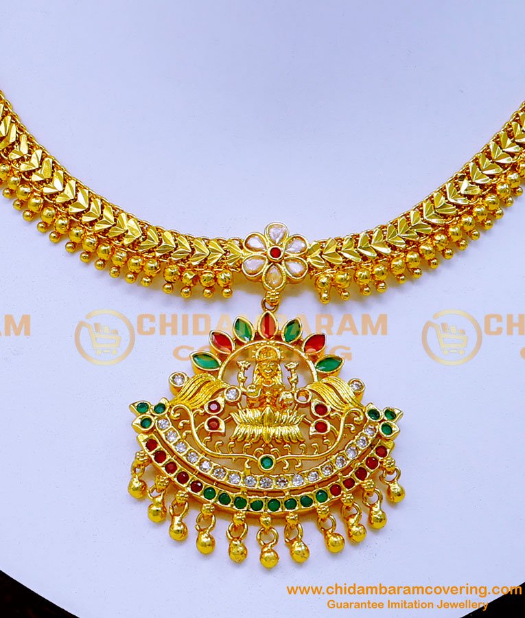 NLC1222 - 1 Gram Gold Lakshmi Pendant Attigai Necklace Designs