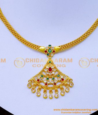 NLC1223 - Simple Light Weight Stone Necklace 1 Gram Gold Jewellery