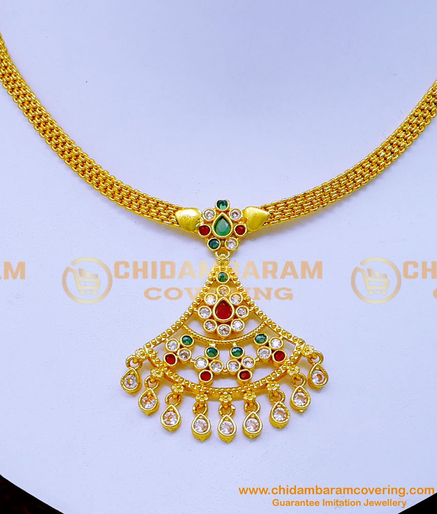 NLC1223 - Simple Light Weight Stone Necklace 1 Gram Gold Jewellery