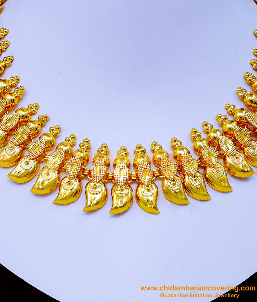 NLC1225 - Kerala Wedding Jewellery One Gram Gold Necklace Design