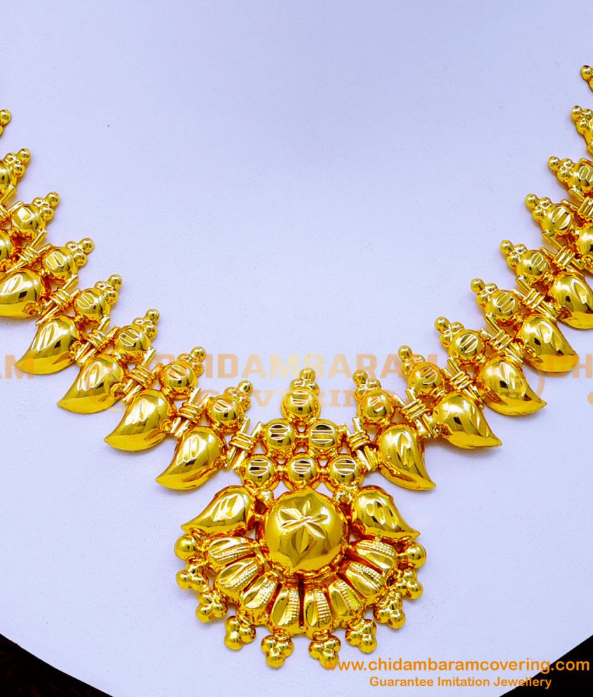 NLC1227 - Gold Plated Light Weight Kerala Necklace Designs Online 