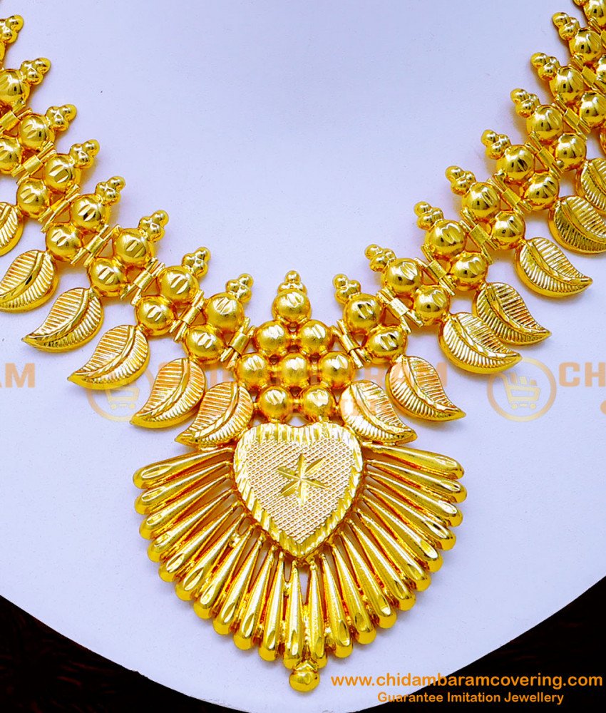 NLC1228 - Kerala Bridal Jewellery Gold Plated Necklace for Wedding
