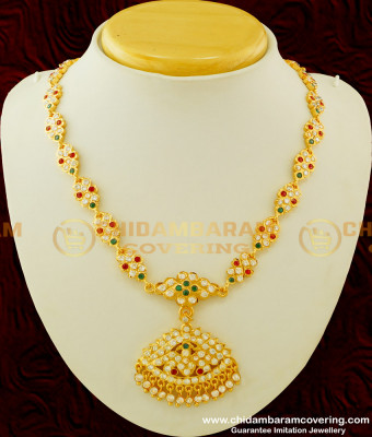 NLC258 - Beautiful First Quality Multi Stone Look Like Gold Design Impon Attigai Necklace Buy Online