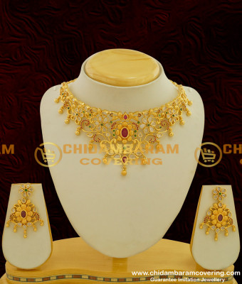 NLC259 - Uncut Diamond Style Choker Necklace with Earrings Set One Gram Gold Choker Necklace Buy Online