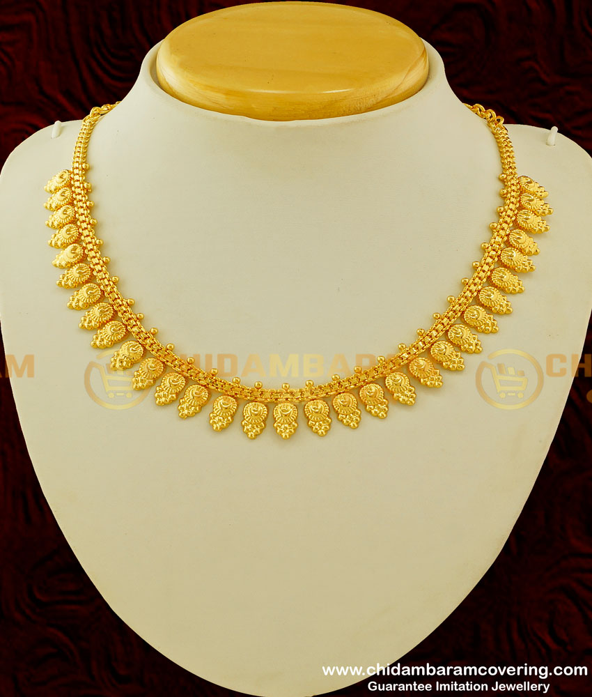 NLC262 - One Gram Gold Kerala Light Weight Mala Short Necklace Designs Online