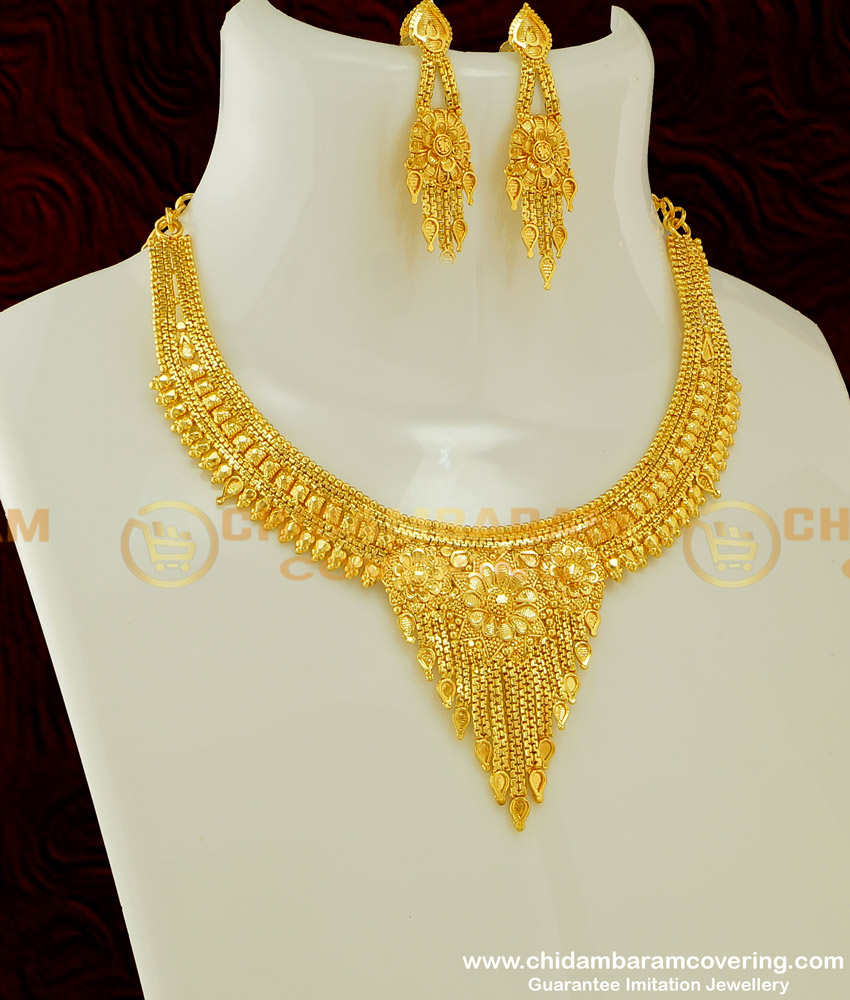 NLC276 - Grand Look Bridal Wear Gold Plated Necklace and Earring Set Buy Online