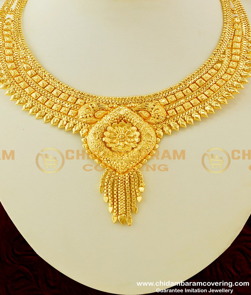 NLC285 - Micro Gold Plated Classic Look Flower Design Necklace For Bride