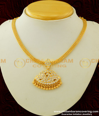 NLC292 - Beautiful Impon Full White Stone Peacock Dollar Gold Design Chain Attigai Collections for Wedding