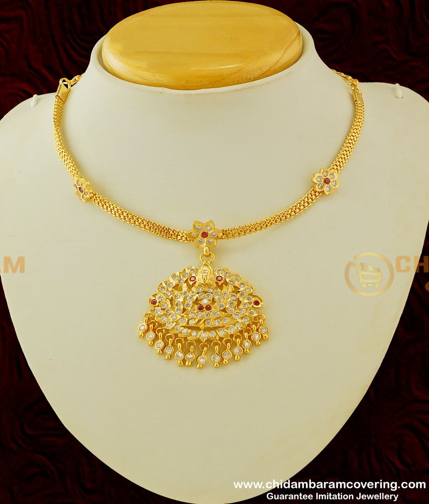 NLC295 - Traditional Thick Metal Lakshmi Dollar Stone Attigai Bridal Impon Necklace Online