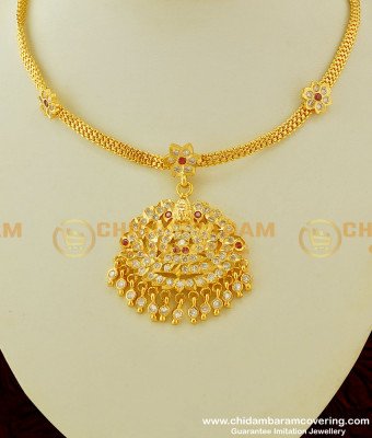NLC295 - Traditional Thick Metal Lakshmi Dollar Stone Attigai Bridal Impon Necklace Online