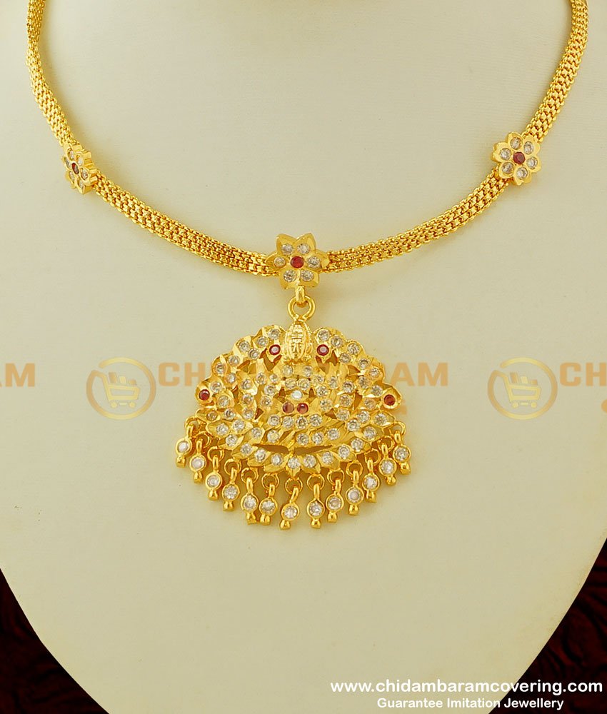 NLC295 - Traditional Thick Metal Lakshmi Dollar Stone Attigai Bridal Impon Necklace Online