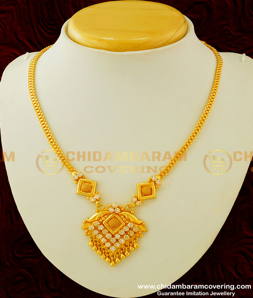 NLC301 - Simple Golden Color Ad Stone Necklace Buy One Gram Gold Necklace Online