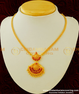 NLC302 - Elegant Look Ruby Stone Dollar Gold Plated Simple Necklace Design Online