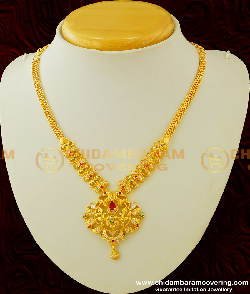 NLC304 - New Collection High Quality Multi Stone Peacock Design Necklace Buy Online