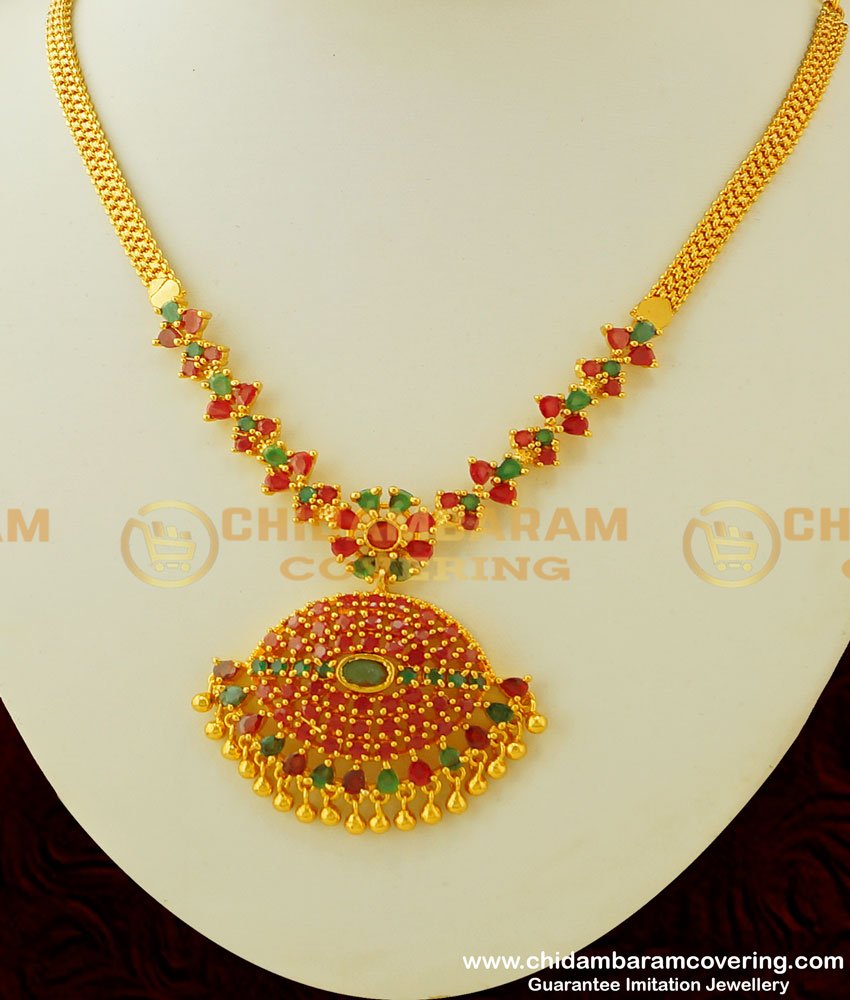 NLC306 - Most Beautiful Bridal Wear Ruby Emerald Stone Necklace Wedding Collection Online