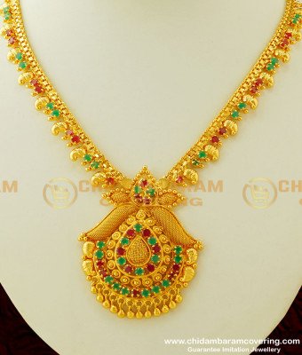 NLC313 - Grand Look High Quality Ruby Emerald Stone Dollar Necklace One Gram Jewellery Online