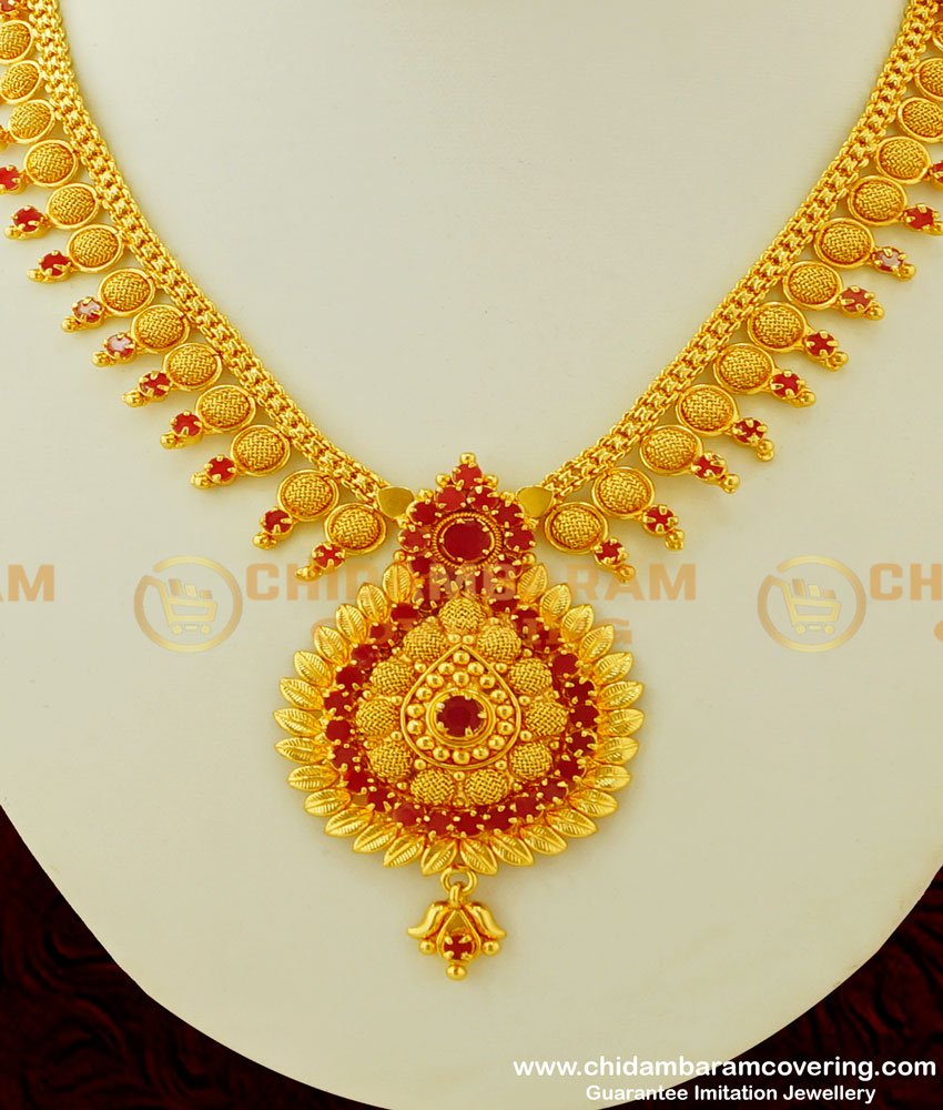 NLC327 - Attractive Ruby Stone Unique Pendant Necklace Designs Imitation Jewellery Online