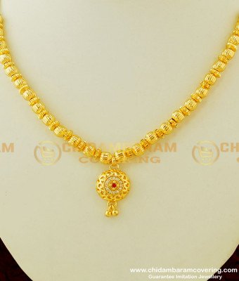 NLC332 - New Model Stunning Gold Simple Gold Beads Necklace with Stone Pendant Designs for Girls