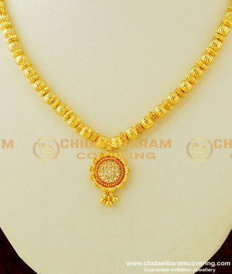 NLC333 - Modern Simple Full Golden Beads with Unique Stone Pendant Short Necklace Buy Online