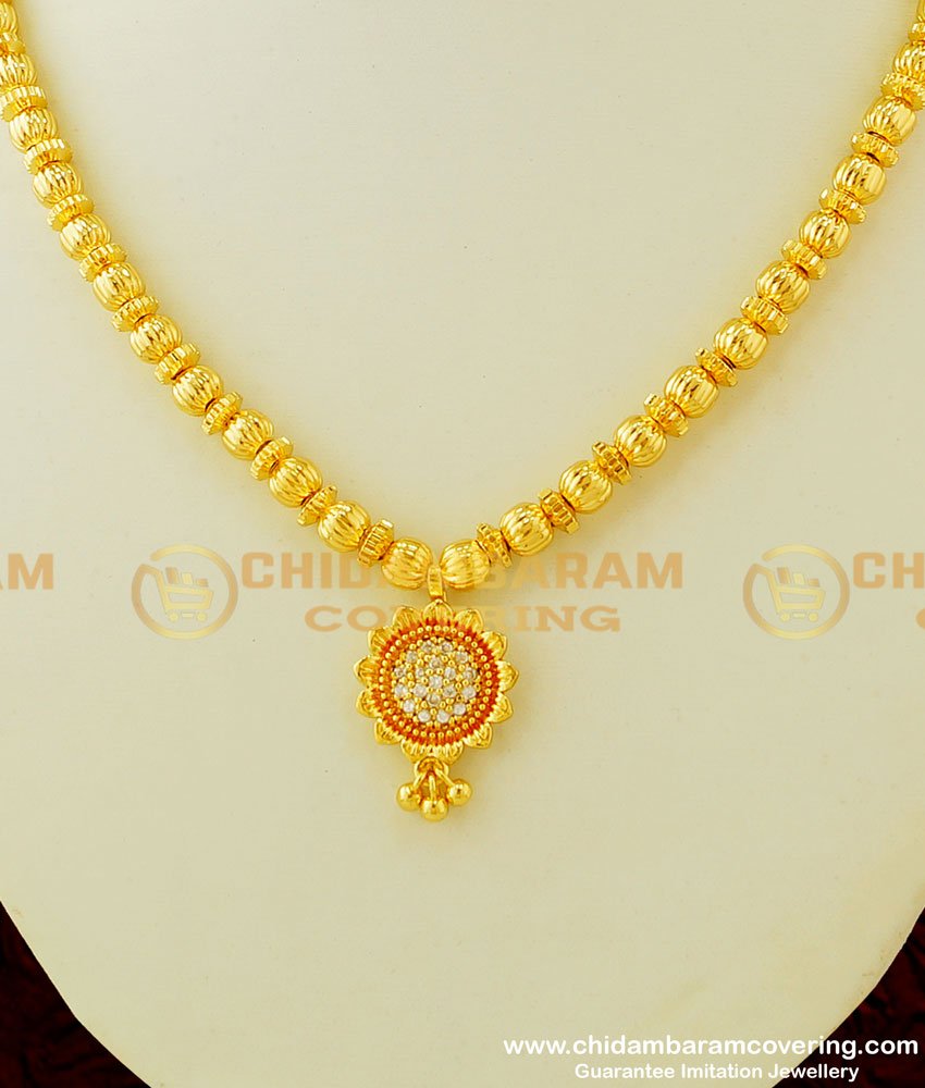 NLC333 - Modern Simple Full Golden Beads with Unique Stone Pendant Short Necklace Buy Online
