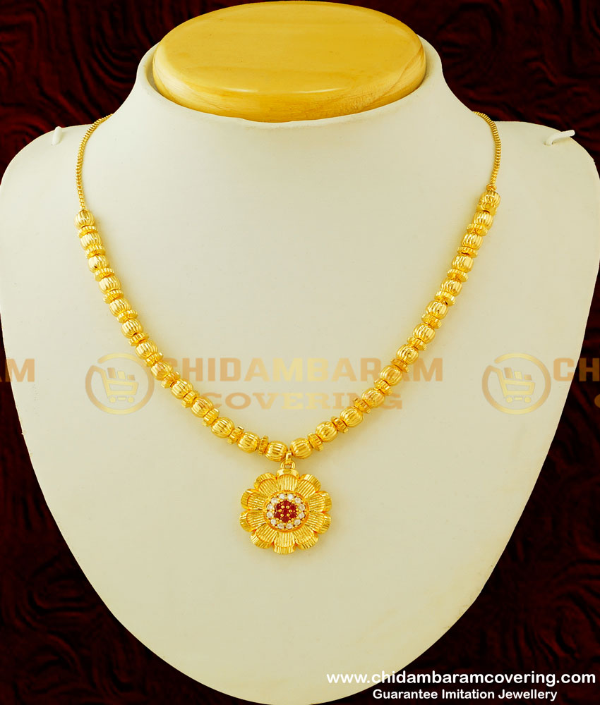 NLC334 - Kerala Jewellery One Gram Gold Stylish Floral Short Gold Necklace Designs for Ladies 