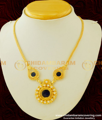 NLC335 - Traditional Kerala Jewellery Light Weight Blue Color Palakka Necklace for Wedding