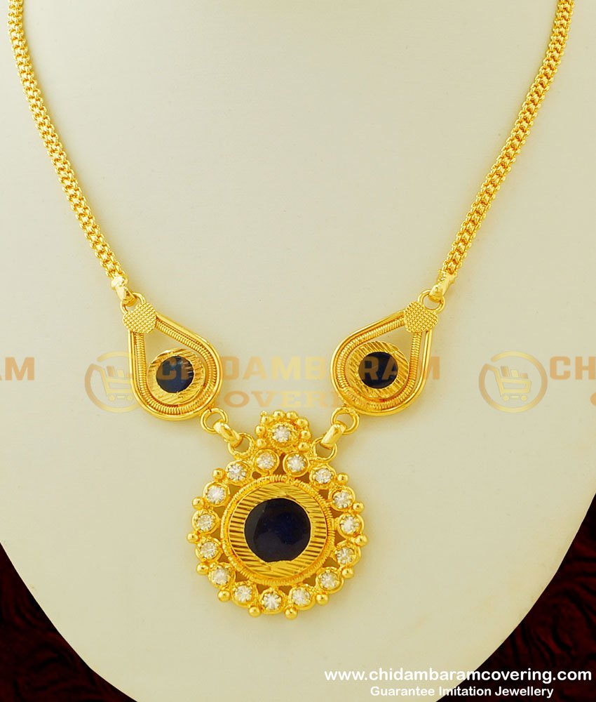 NLC335 - Traditional Kerala Jewellery Light Weight Blue Color Palakka Necklace for Wedding