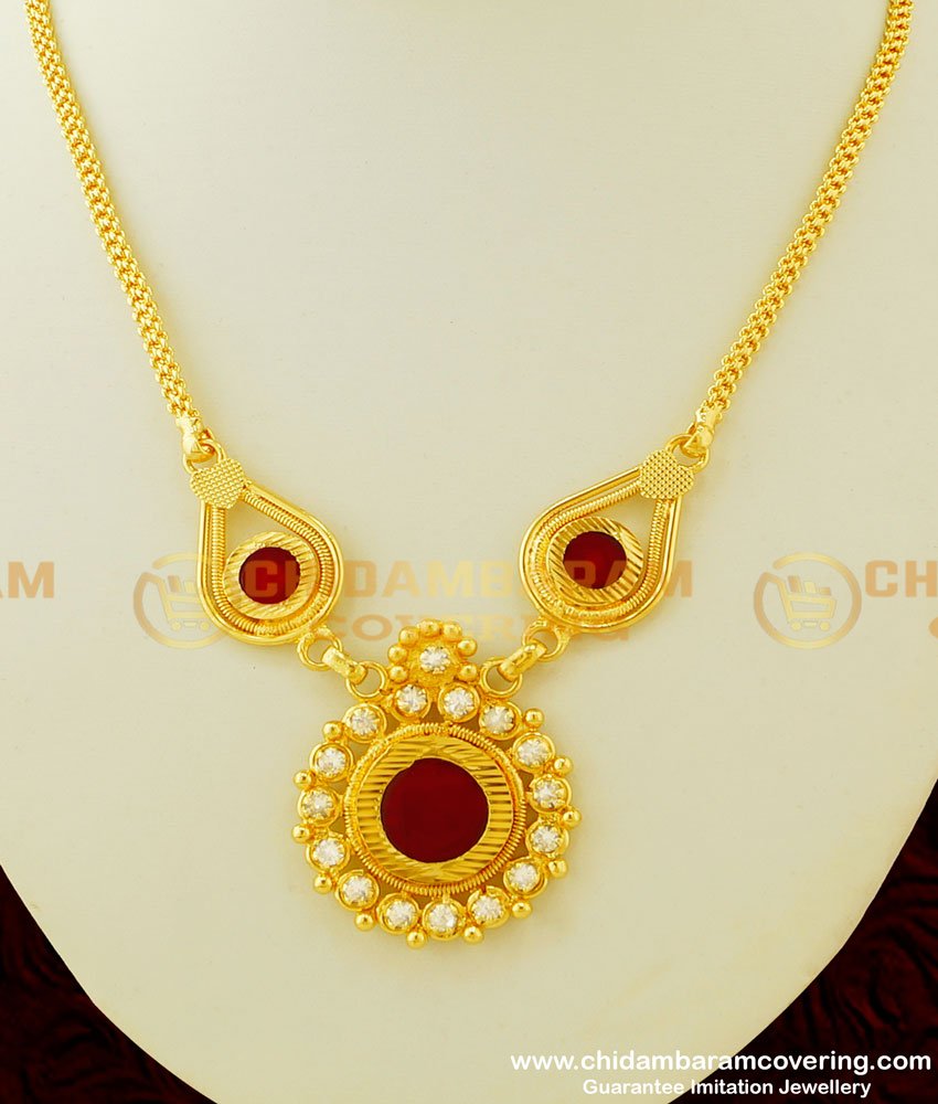 NLC336 - Buy Beautiful Kerala Style White Stone Palakka Necklace Artificial Jewellery 