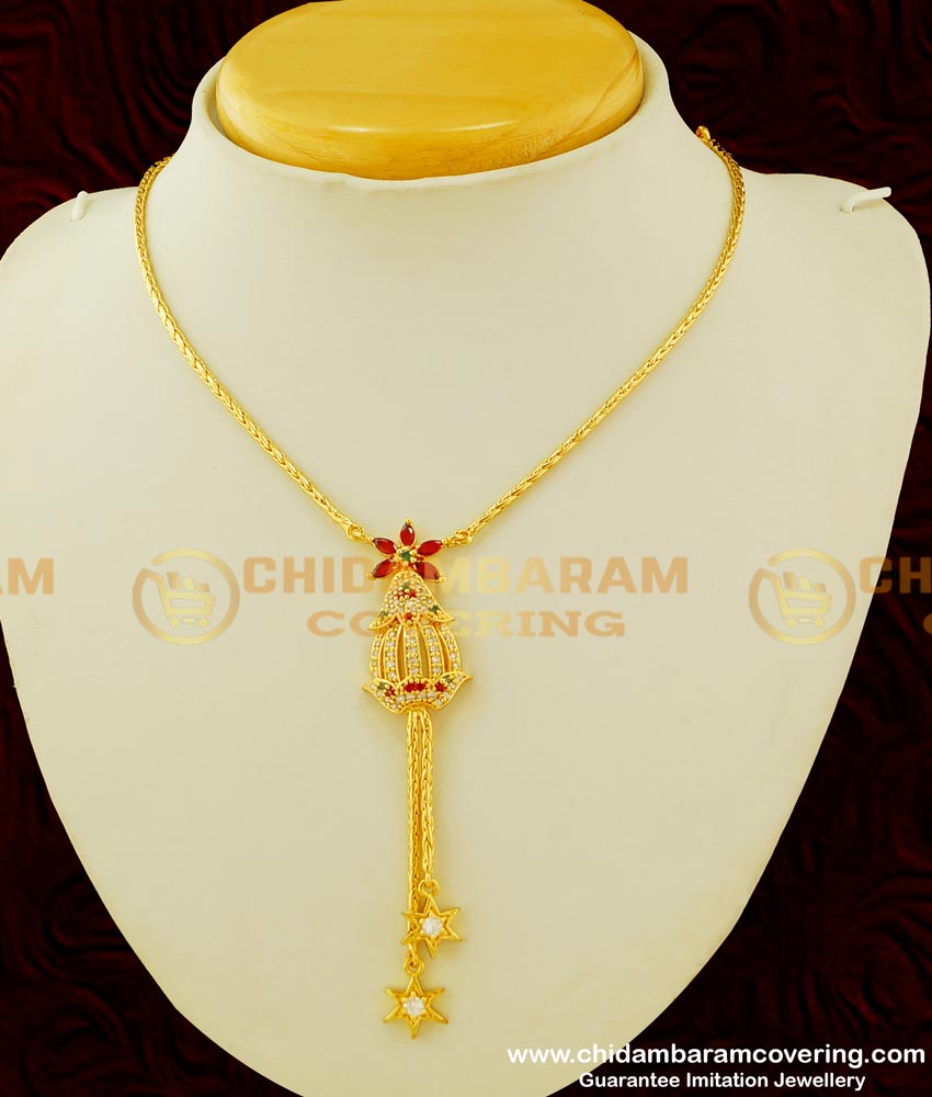 NLC340 - Unique Party Wear Multi Stone Western Short Necklace Designs for Girls 