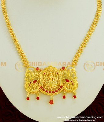 NLC352 - New Collection High Quality Ruby Red Stone Lakshmi Design Necklace Online