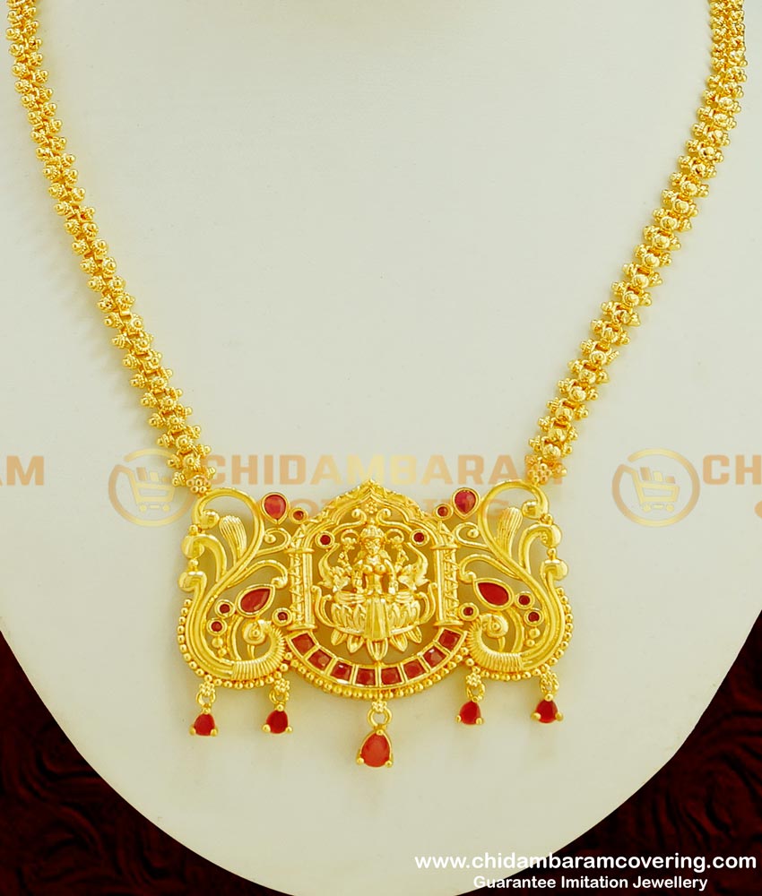 NLC352 - New Collection High Quality Ruby Red Stone Lakshmi Design Necklace Online