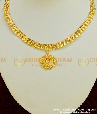 NLC359 - Beautiful Light Weight Baby Pink Colour Stone Necklace Simple Design for Women