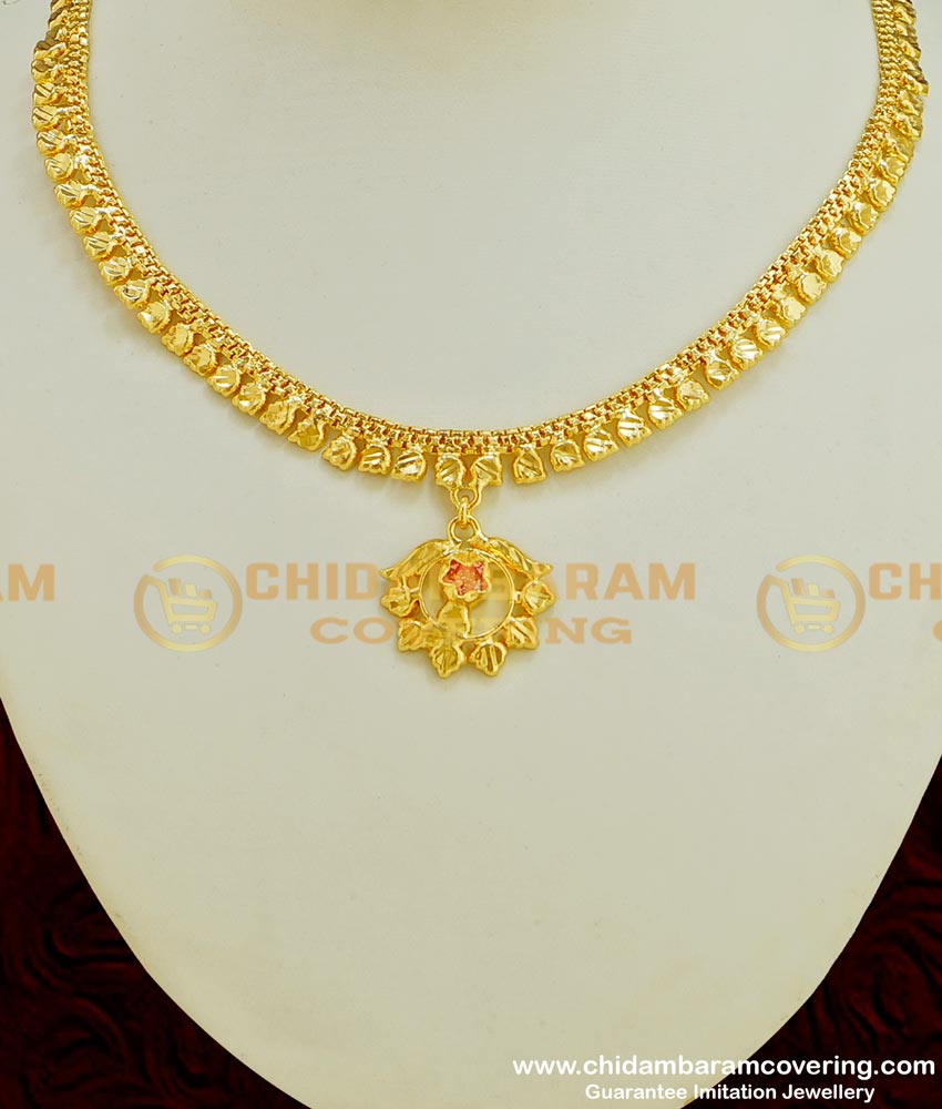 NLC359 - Beautiful Light Weight Baby Pink Colour Stone Necklace Simple Design for Women