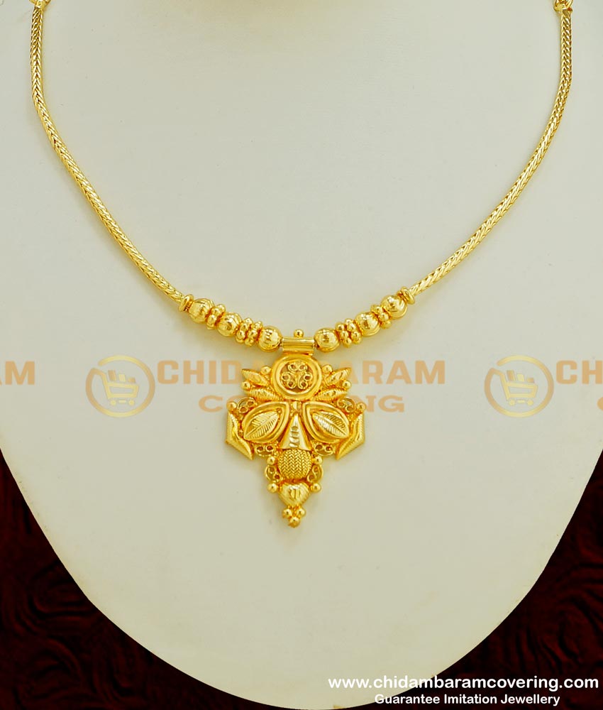 NLC360 - Gold Plated Designer Chain with Elegant Leaf Pendant Simple Necklace 