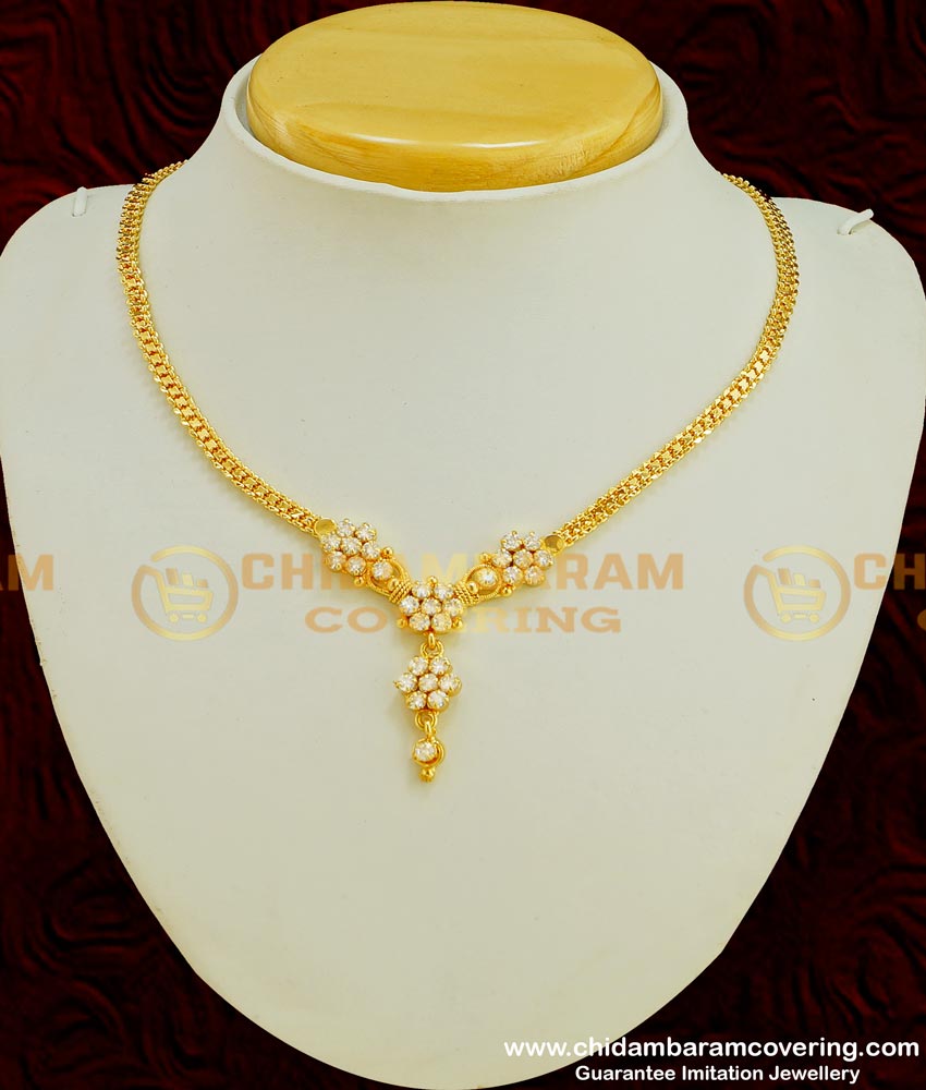 NLC361 - One Gram Gold Simple American Diamond Stone Necklace 