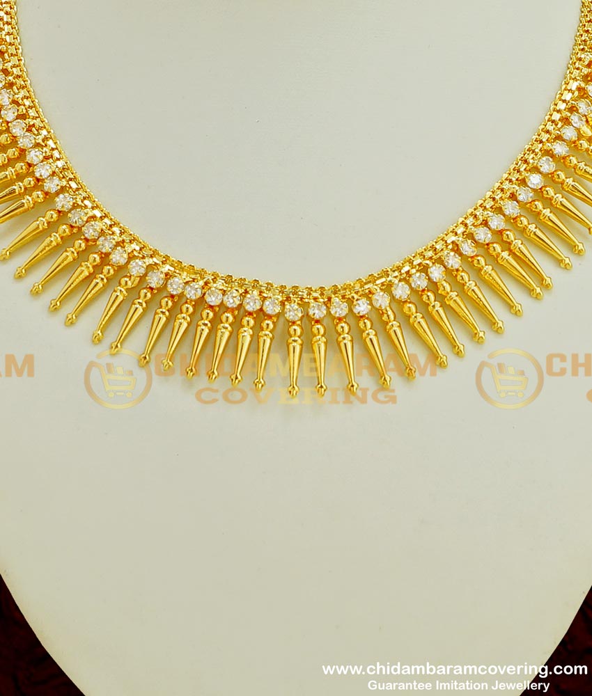 NLC363 - Kerala Jewellery First Quality American Diamond Jasmine Buds Stone Necklace 