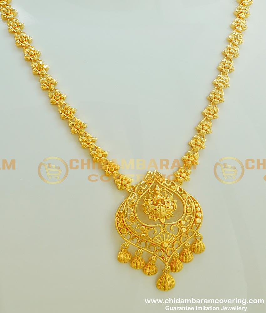 NLC371 - Traditional Lakshmi Devi Gold Design Necklace Set Micro Plated Necklace for Wedding 
