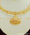 NLC374 - Getti Metal Gold Attigai Full Mango Design with Double Side Swan Stone Attigai Necklace