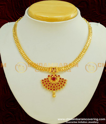 NLC376 - Latest Model Ruby Stone Dollar Attigai Necklace Handmade South Indian Imitation Jewellery 