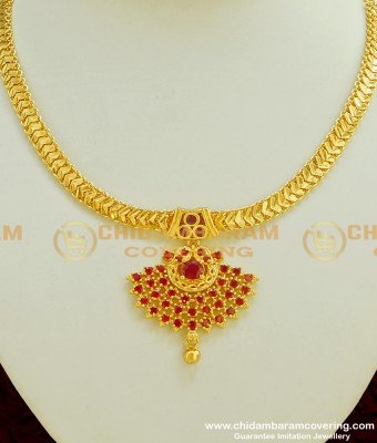 NLC376 - Latest Model Ruby Stone Dollar Attigai Necklace Handmade South Indian Imitation Jewellery 