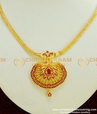 NLC377 - Elegant Modern Peacock Ruby Stone Pendant Designer Necklace for Women  