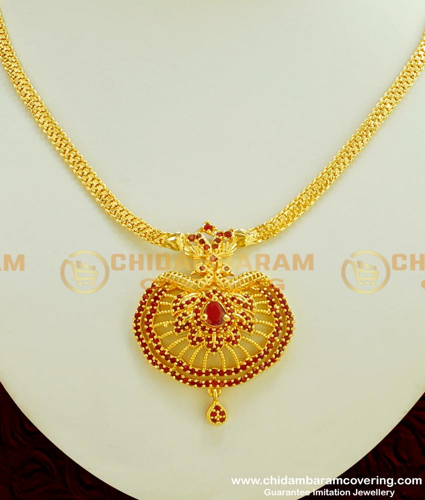 NLC377 - Elegant Modern Peacock Ruby Stone Pendant Designer Necklace for Women  