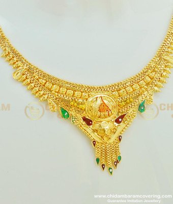 NLC378 - Buy Gold Forming Jewellery Bombay Necklace Design with Earring Artificial Jewellery