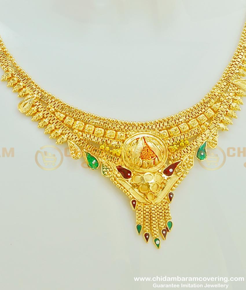 NLC378 - Buy Gold Forming Jewellery Bombay Necklace Design with Earring Artificial Jewellery