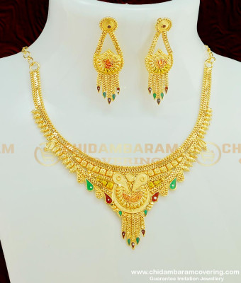 NLC380 - New Enamel Forming 2 Gram Gold Plated Necklace Design with Earring Combo Set Online