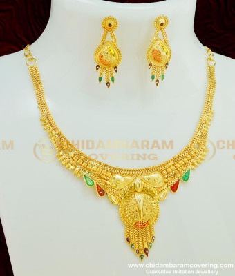 NLC383 - Most Popular Light Weight Gold Design Bridal Short Necklace Set Forming Gold Jewellery 