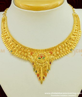 NLC384 - Traditional Bridal Wear Calcutta Short Necklace Forming Gold Jewellery Buy Online