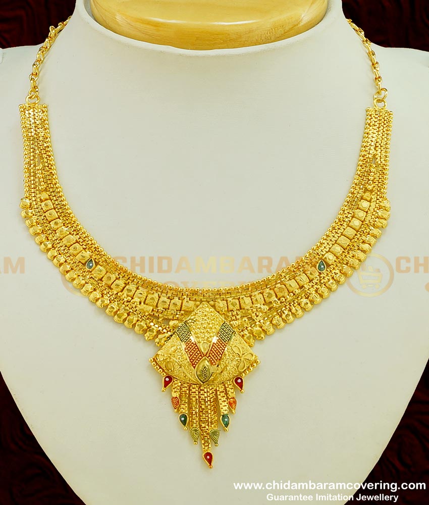 NLC386 - Wedding Were Gold Necklace Design with Earring Gold Forming Necklace Set Collection at Lowest Price Online 